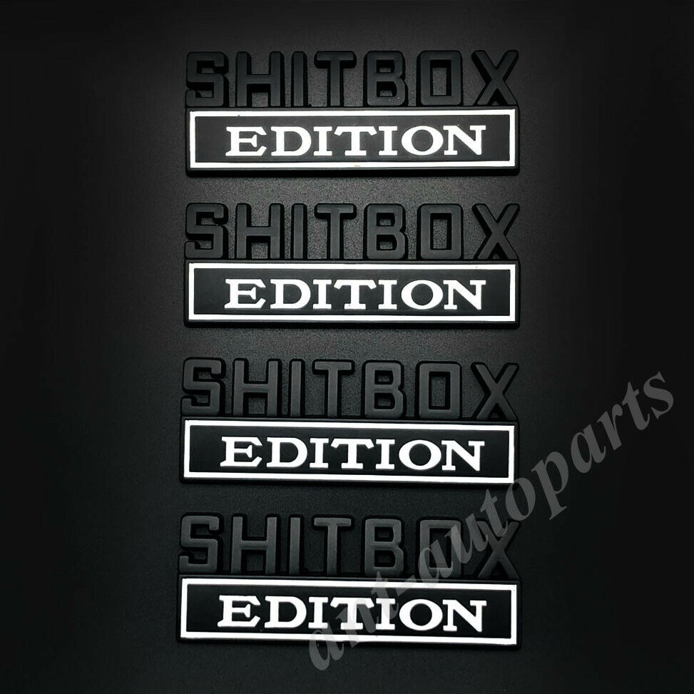 4pcs Black Metal SHITBOX EDITION Car Trunk Fender Emblems Badge Decal Stickers