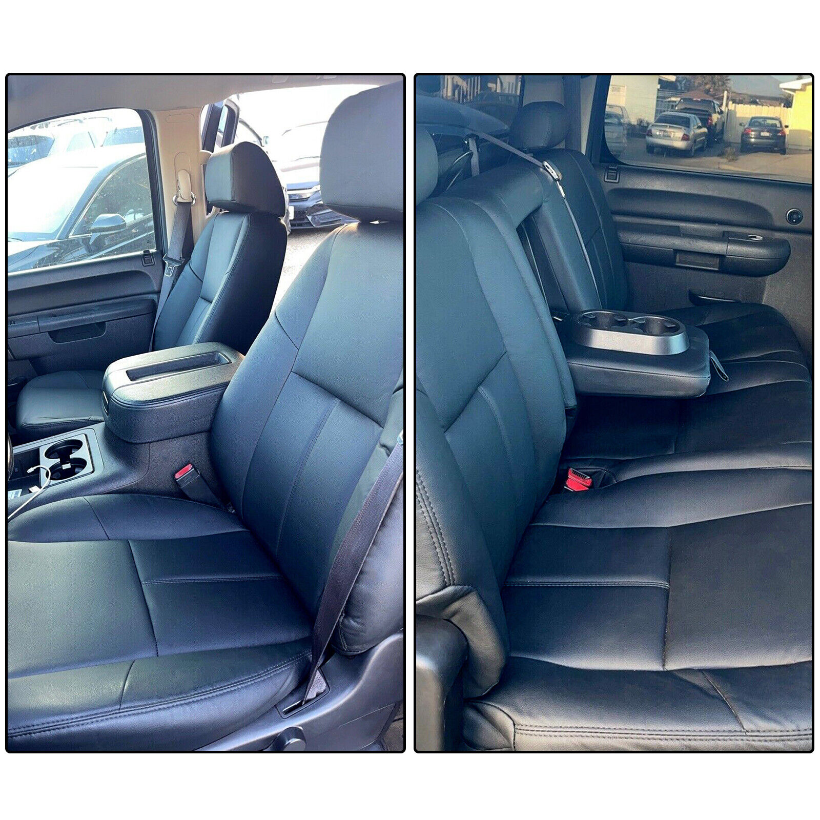 Complete Black Leatherette seat cover set For 07 -13 Chevy Silverado Crew