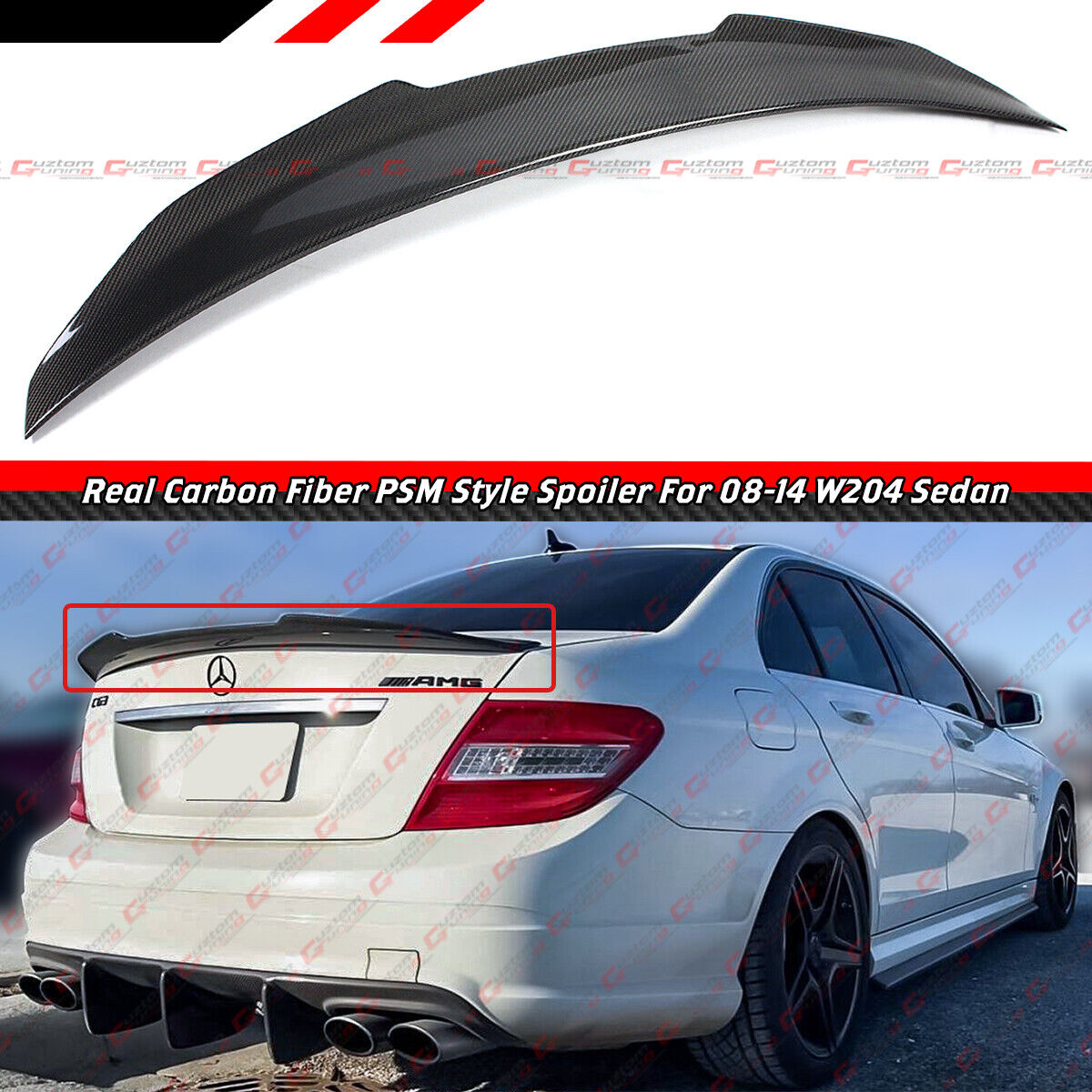 FOR 08-14 MERCEDES BENZ W204 C250 C300 CARBON FIBER PSM STYLE TRUNK SPOILER WING