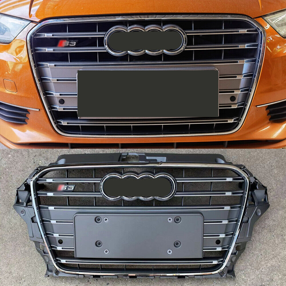 S3 Style Chrome ring Gray Strip Front bumper Grille For Audi A3 S3 2014-2016