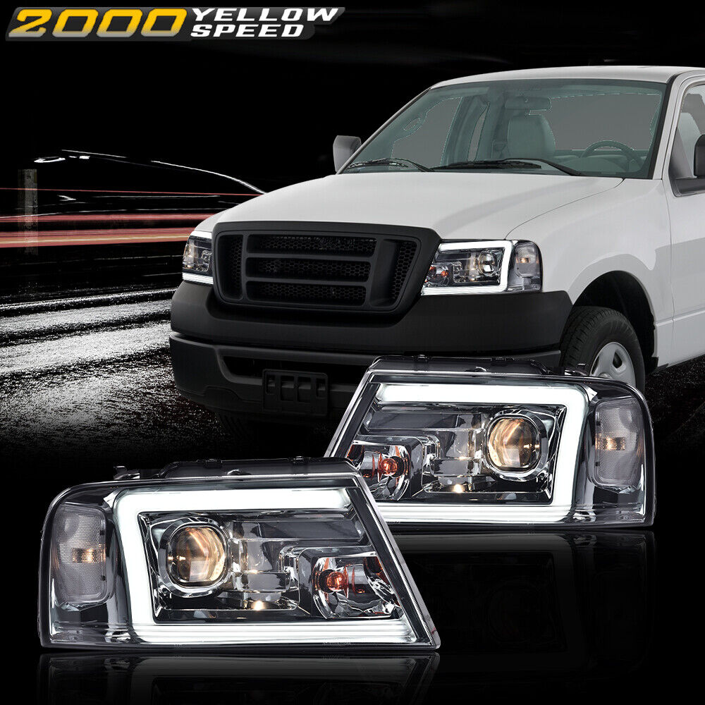 Fit For 04-08 Ford F-150/Lincoln Mark LT Smoke LED DRL Projector Headlights 