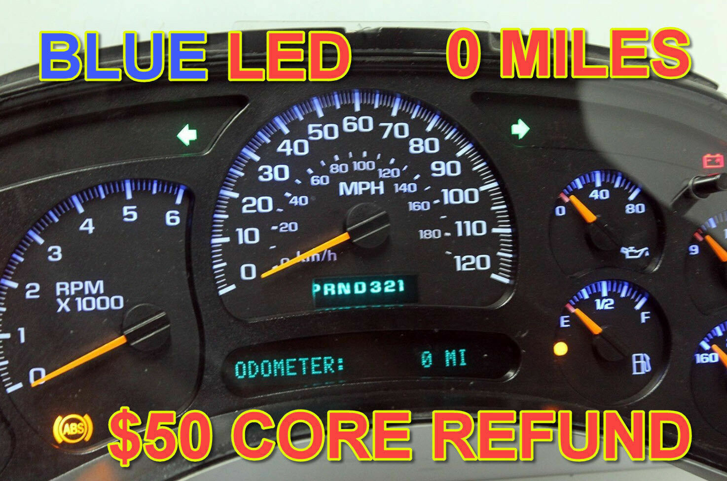 03-04 2003-2004 REBUILT PROGRAMMED GM TRUCK BLUE LED COMPLETE DASH CLUSTER