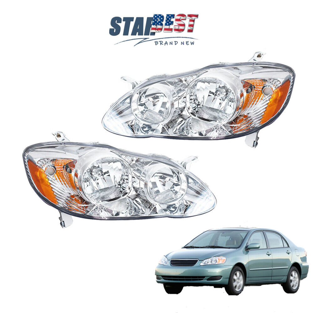 Headlight For 2003-2008 Toyota Corolla Chrome Housing Lamps Left+Right Side Pair