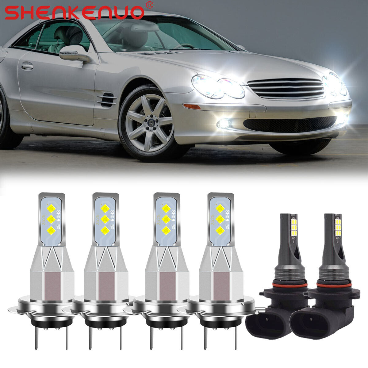 For Mercedes-Benz SL500 2003-2006 White LED Headlight & Fog Light Bulbs Kit