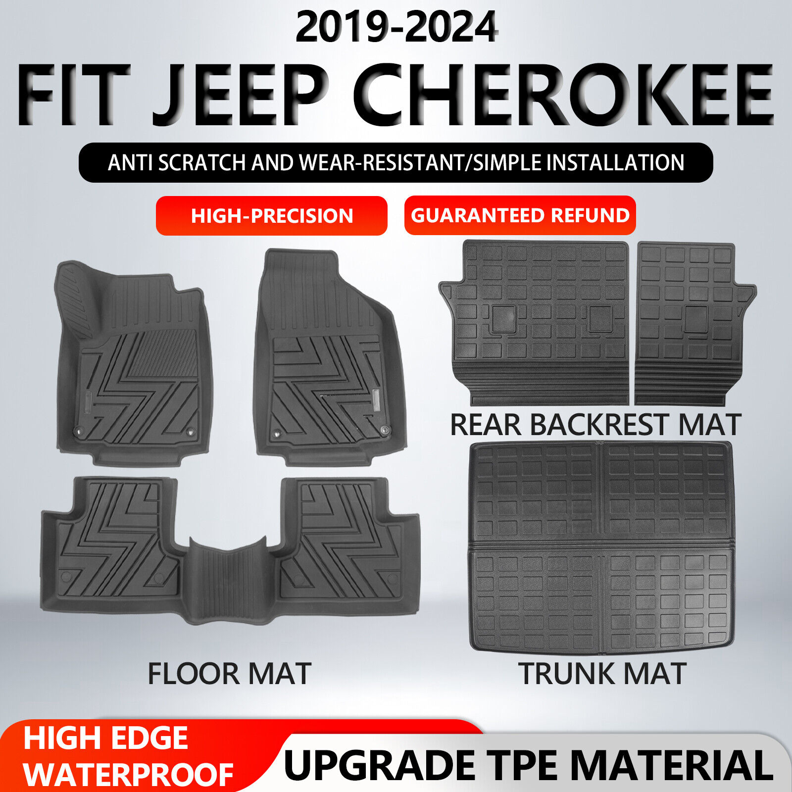 For 2019-2024 Jeep Cherokee Trunk Mats Floor Mats Cargo Liners All Weather Mat