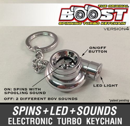 Boostnatics Electric Turbo Keychain Key Ring w/ Sounds and LED - Chrome V4