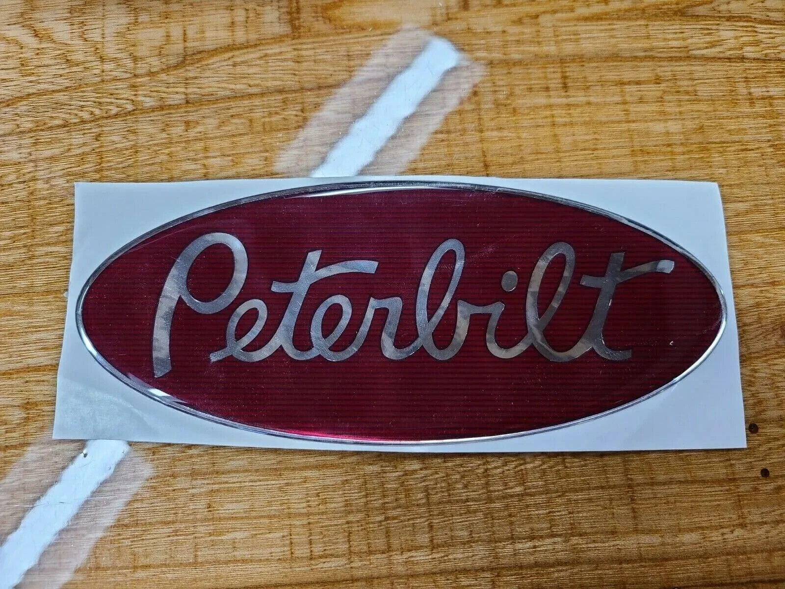 1x Red/Chrome Replacement for Peterbilt Decal Emblem Size & Fit Stick Badge