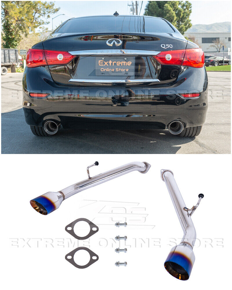 For 14-Up Infiniti Q50 Muffler Delete Axle Back Double Wall Burnt Tips Exhaust