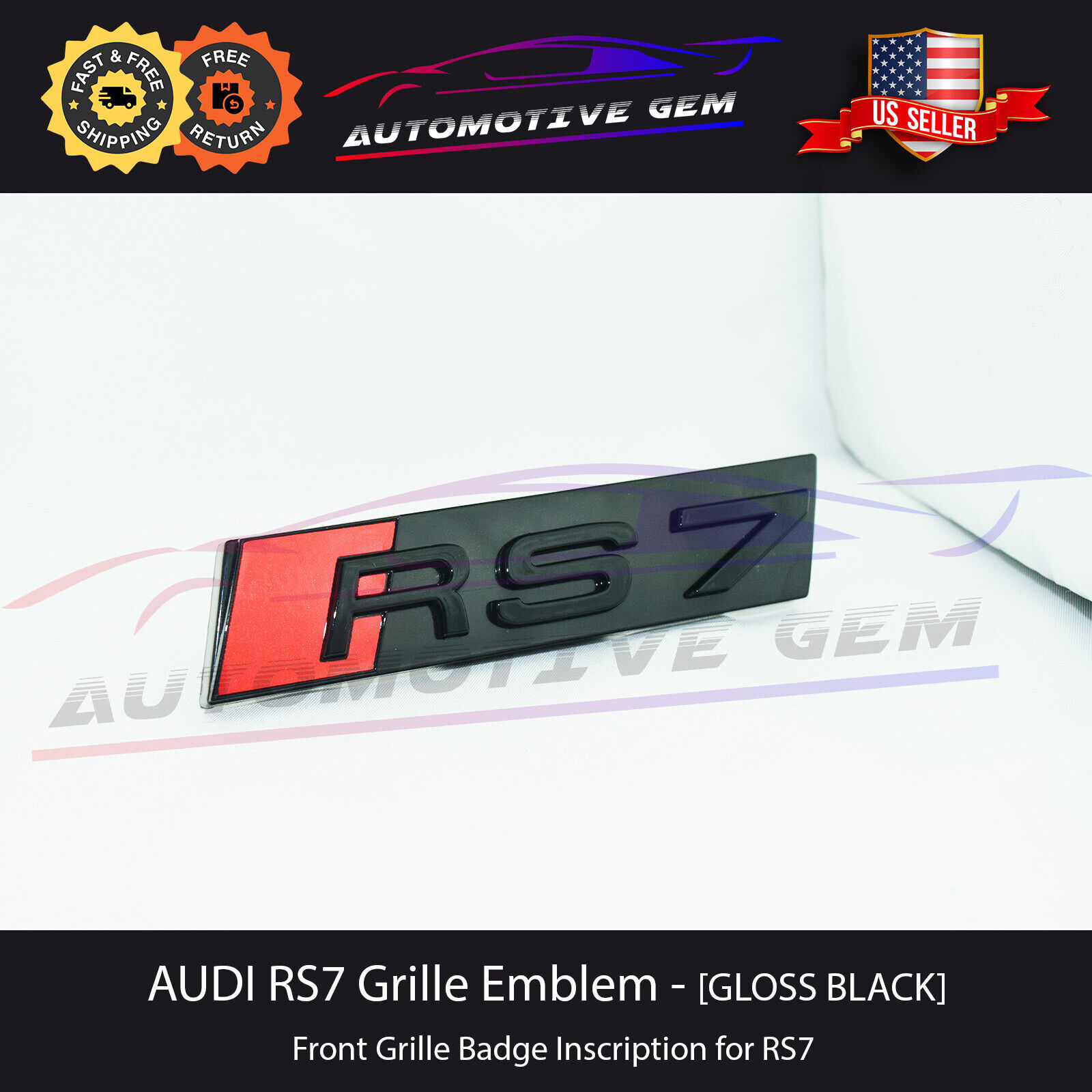 Audi RS7 Front Grille Badge GLOSS BLACK Emblem S line Inscription Nameplate A7