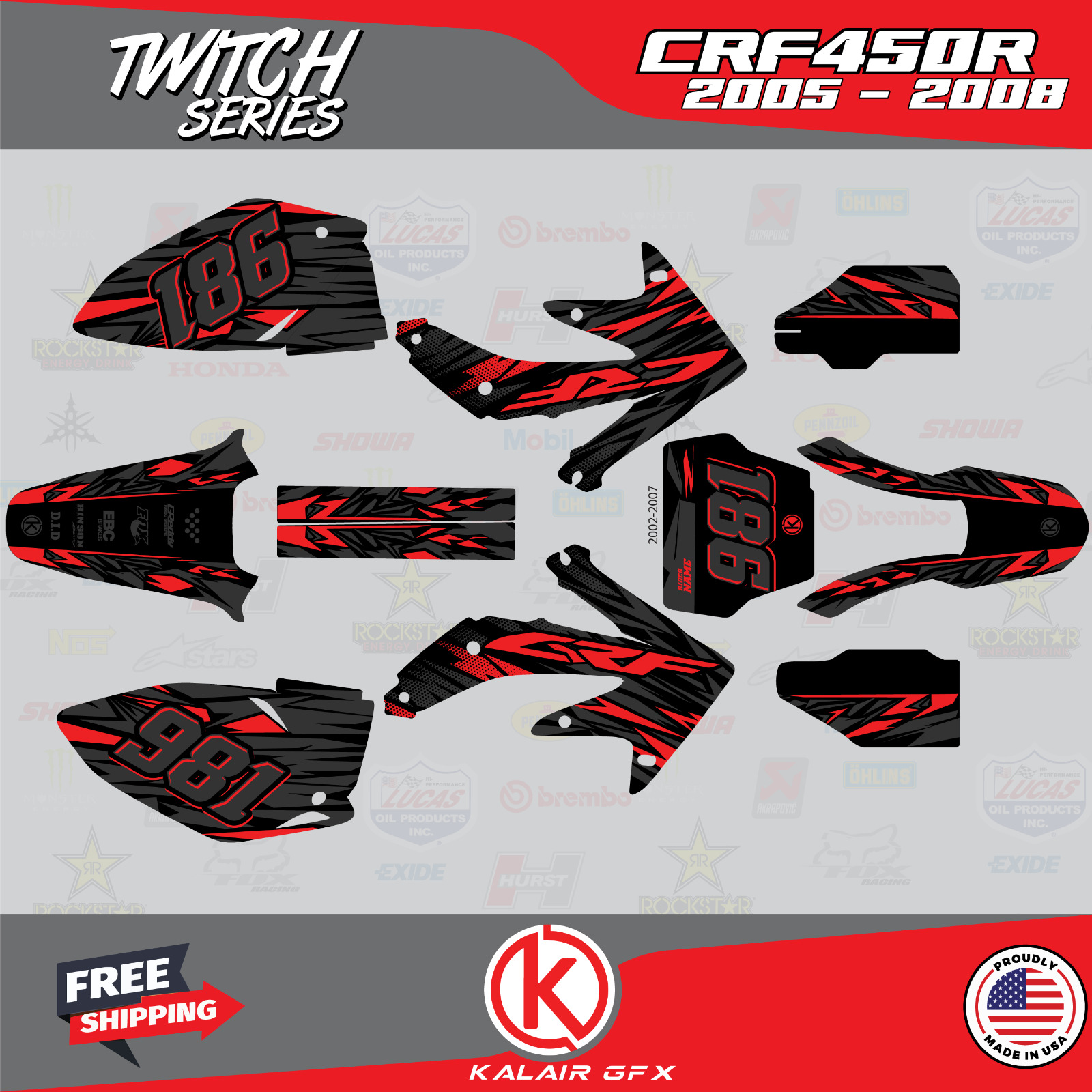 Graphics Kit for HONDA CRF450R (2005-2008) Twitch - Red