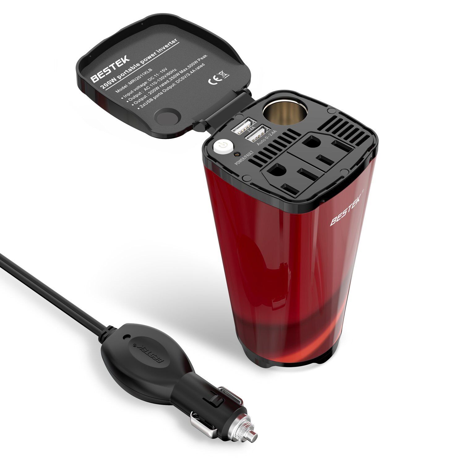 BESTEK 200W Car Power Inverter with 2 AC Outlets and 4.5A Dual USB Charging Port