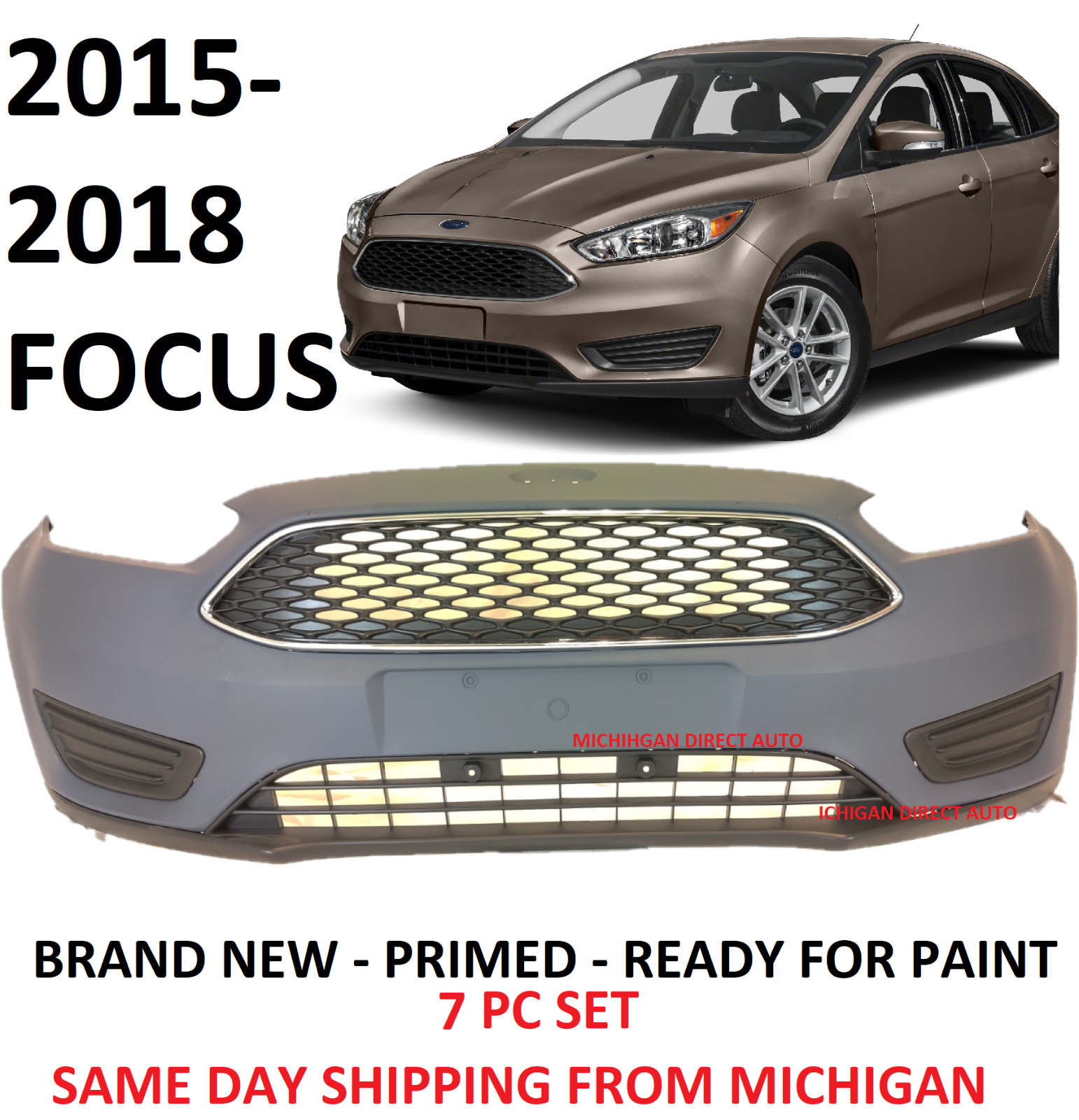 2015 2016 2017 2018 Ford Focus Front Bumper COVER COMPLETE GRILL LOWER UPPER 