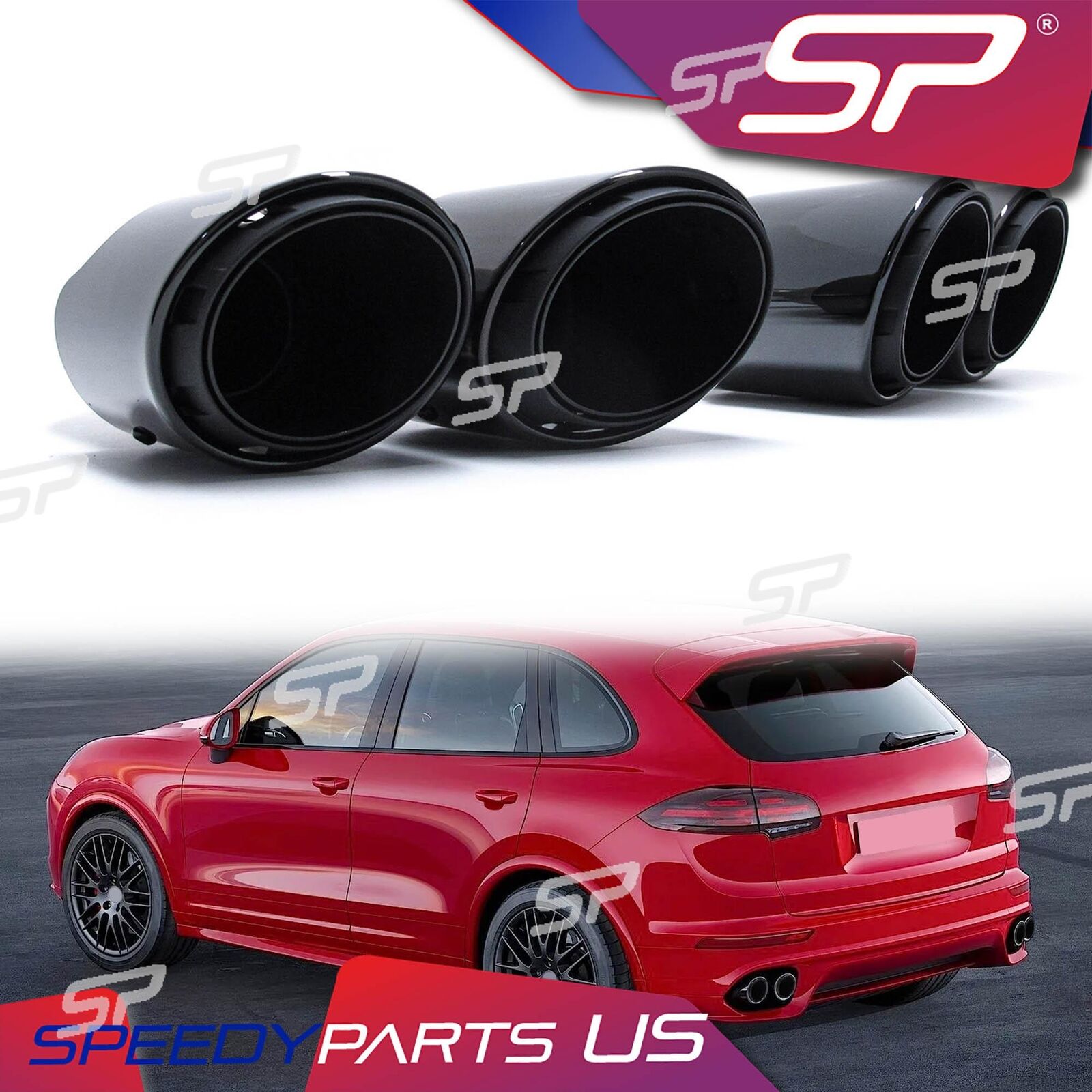 3-Layer Sporty Black Exhaust Tips for Porsche Cayenne 2014 2015 2016 2017