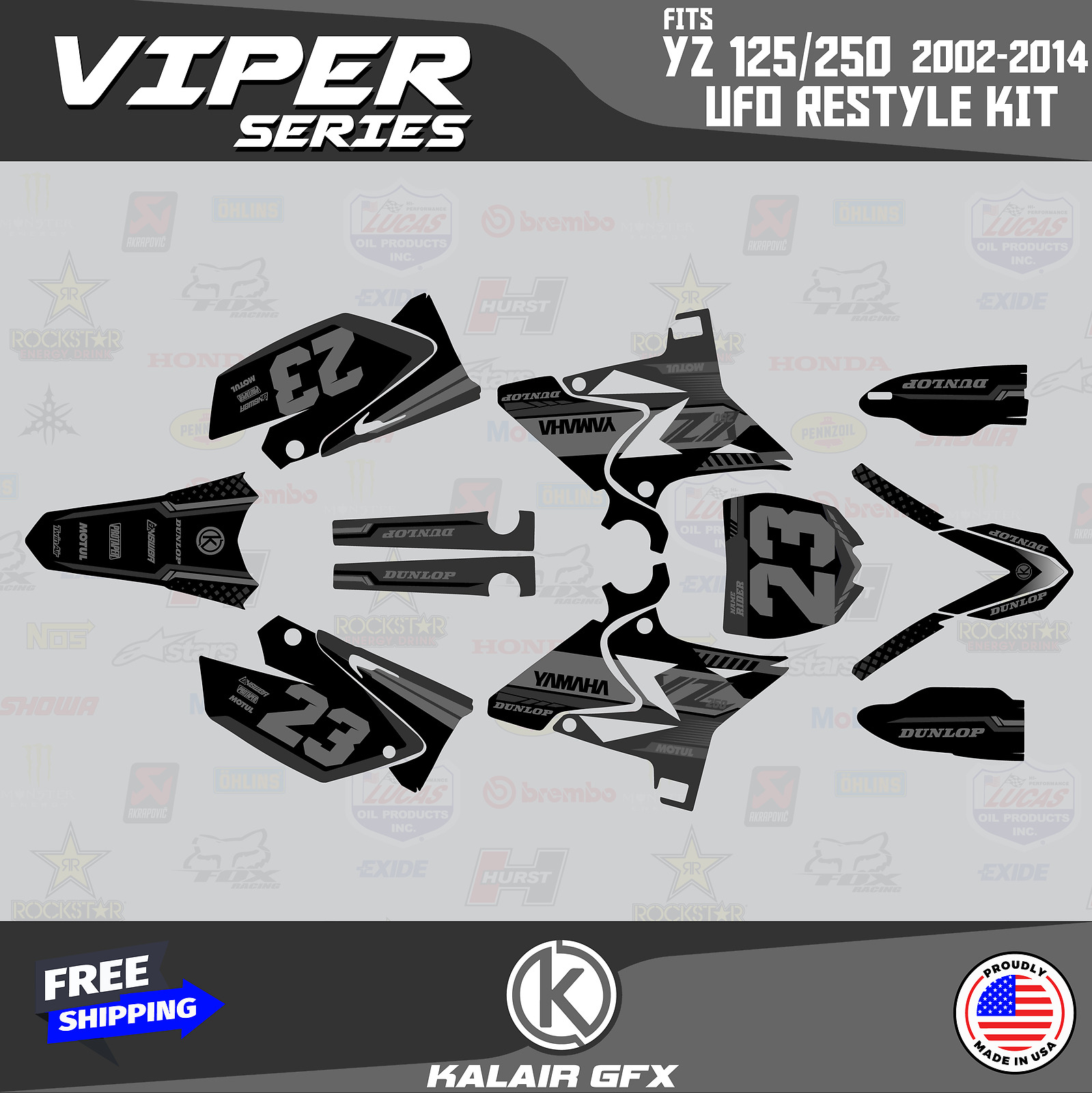Graphics Kit for Yamaha YZ250 YZ125 (2002-2014) UFO PLASTICS Viper-smoke