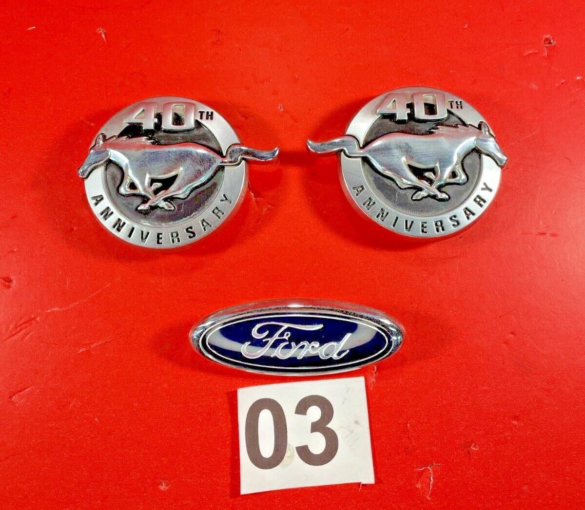 B3  2004 Ford Mustang 40th Anniversary Badge Set Left Right Fender Emblem