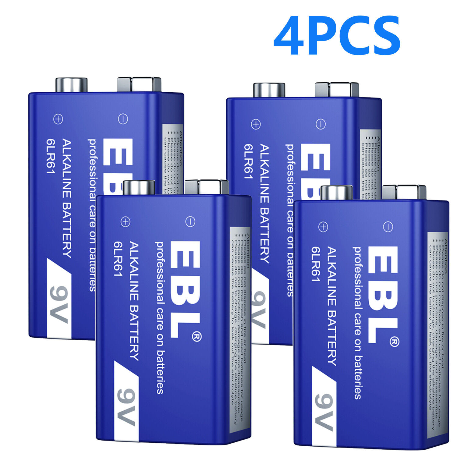 4pcs EBL 9V Alkaline Battery 6LR61 Batteries 9 Volt Long Lasting Leak Proof