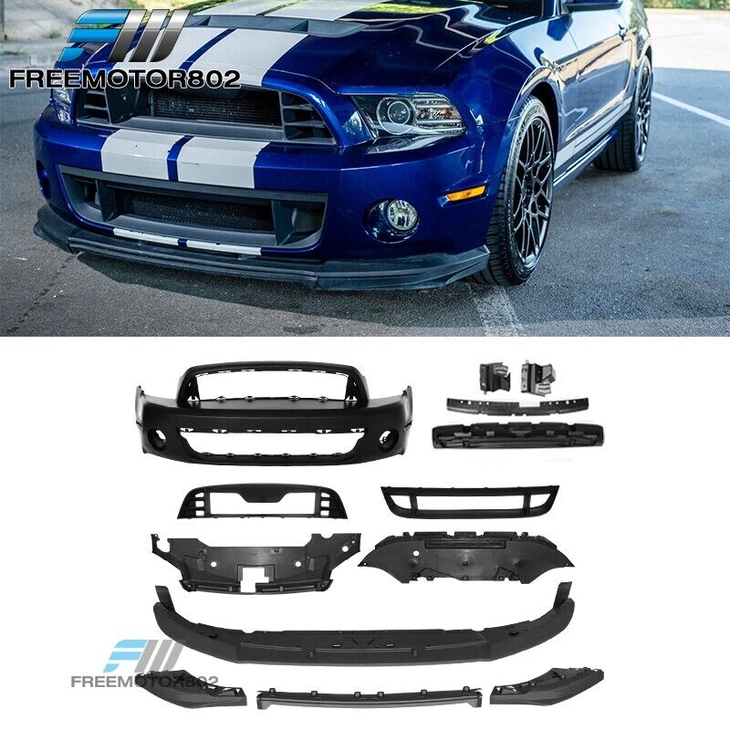 Fits 10-14 Ford Mustang Front Bumper Cover GT500 Style Conversion with Grill Lip