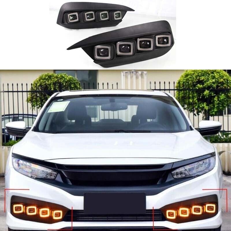 Day Running Light Lamp Bugatti Style For Honda Civic 2016-2018 Led DRL 3-Color