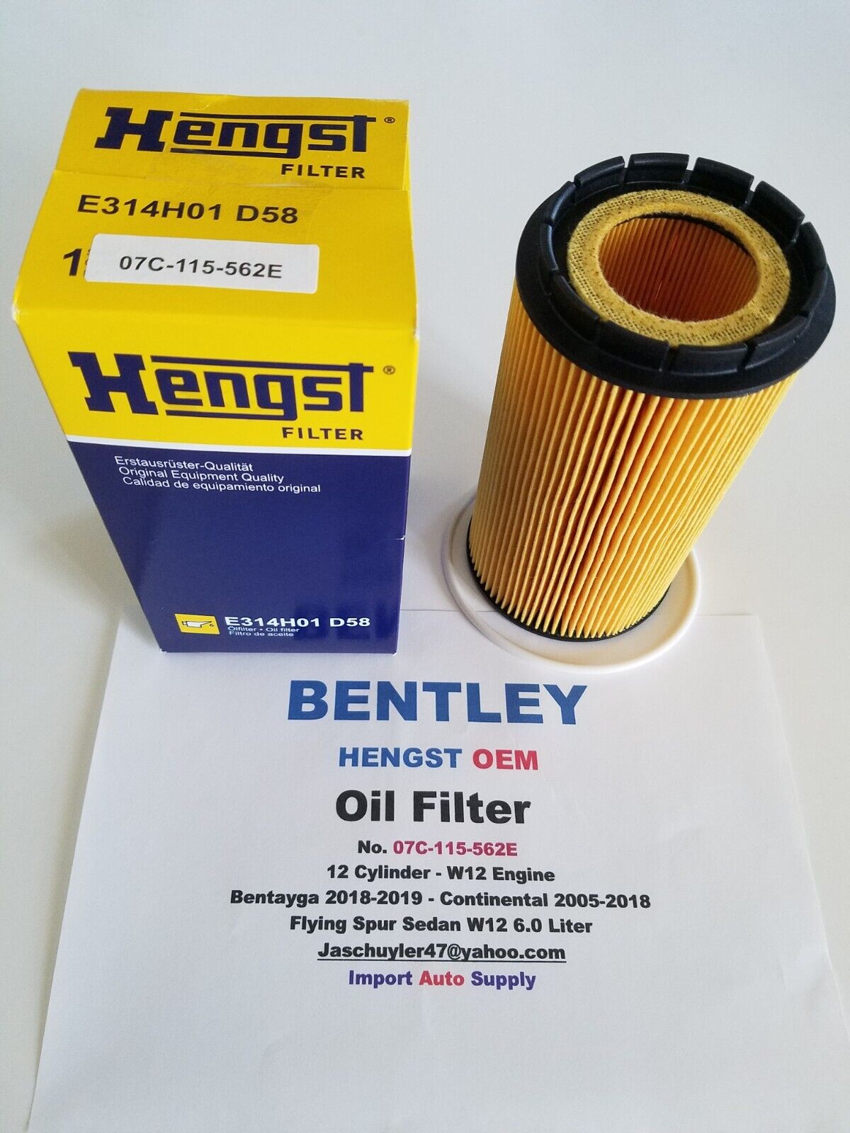 Bentley Continental - GT Coupe - GTC - Flying Spur - OEM Hengst  W12 OIL FILTER 