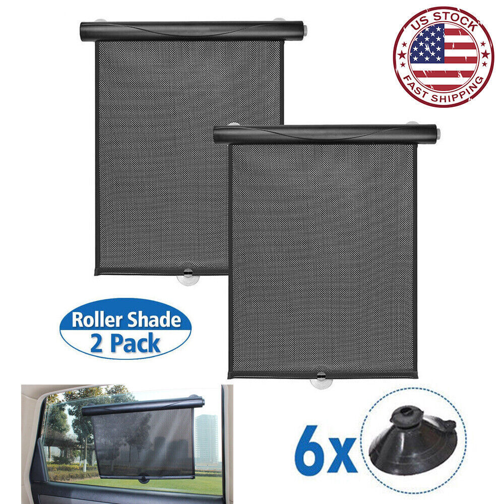 2 Packs Retractable Auto Sun Shade Cover Car Side Window Roller Visor Shield
