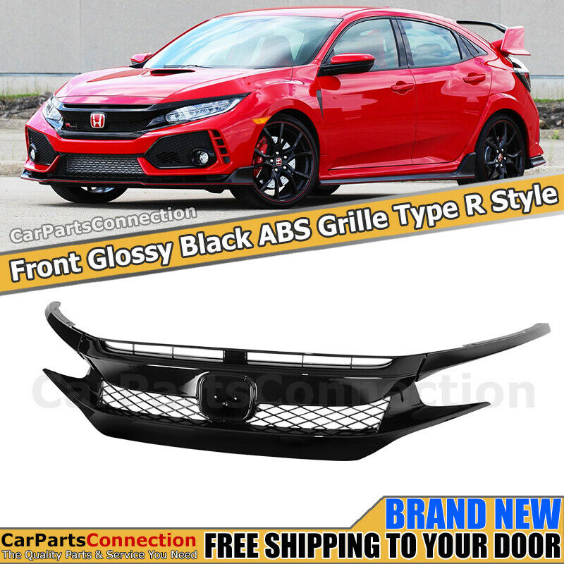 Front Grille Grill for Honda Civic Coupe Sedan Type-R Style Glossy Black Trim