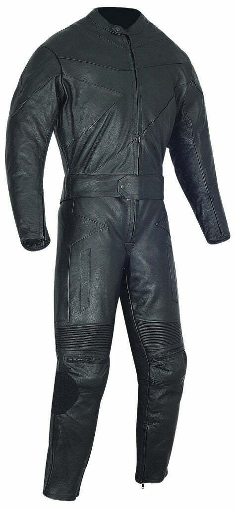 2 PC MEN BLACK RIDING LEATHER RACING TRACK DRAG SUIT W/ CE APPROVED PROTECTION