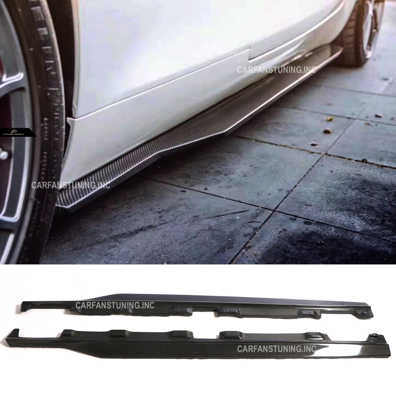 For Benz C190 AMG GT GTS Ren Style Carbon Fiber Side Skirts Extension Spoiler