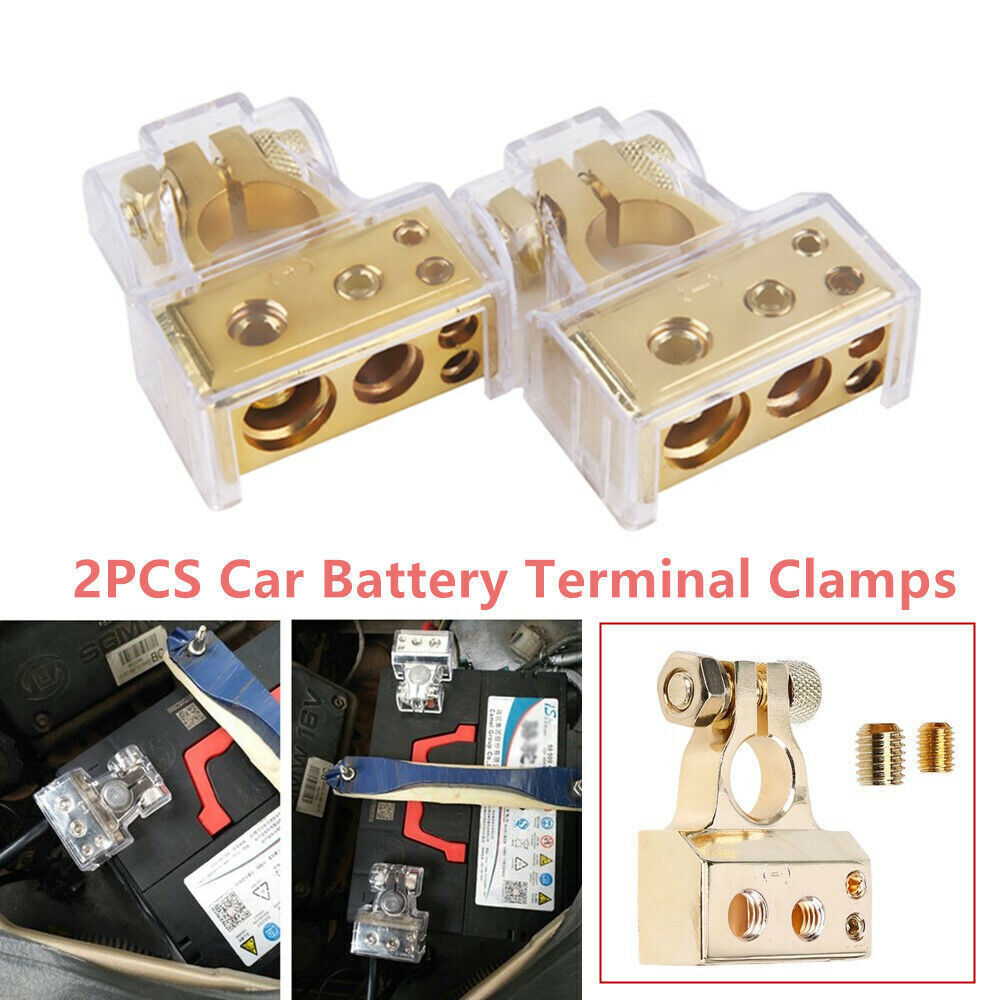 2pcs 0/4/8 Awg Gauge Car Positive Negative Battery Terminal Clamp Connector