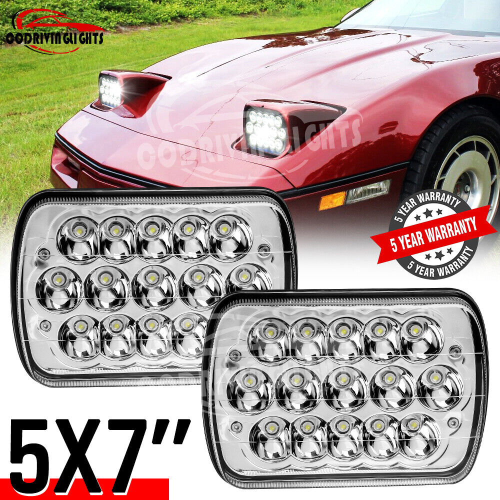 Pair 7x6\'\' 5x7\'\' LED Headlight Hi-Lo Sealed Beam For Chevy Corvette C4 1984-1996