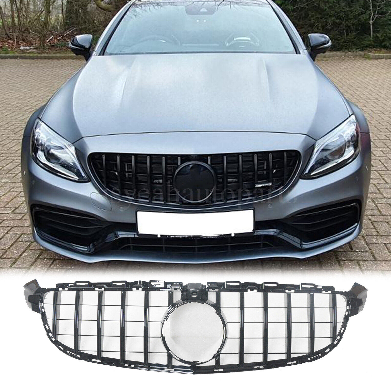 GT R AMG Style Black Front Grille For Mercedes Benz W205 C63 C63S 15-18 W/Camera