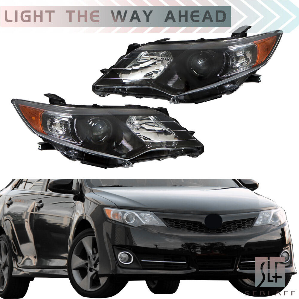 Headlight For 2012-2014 Toyota Camry SE/LE Halogen Black Housing Right+Left Side
