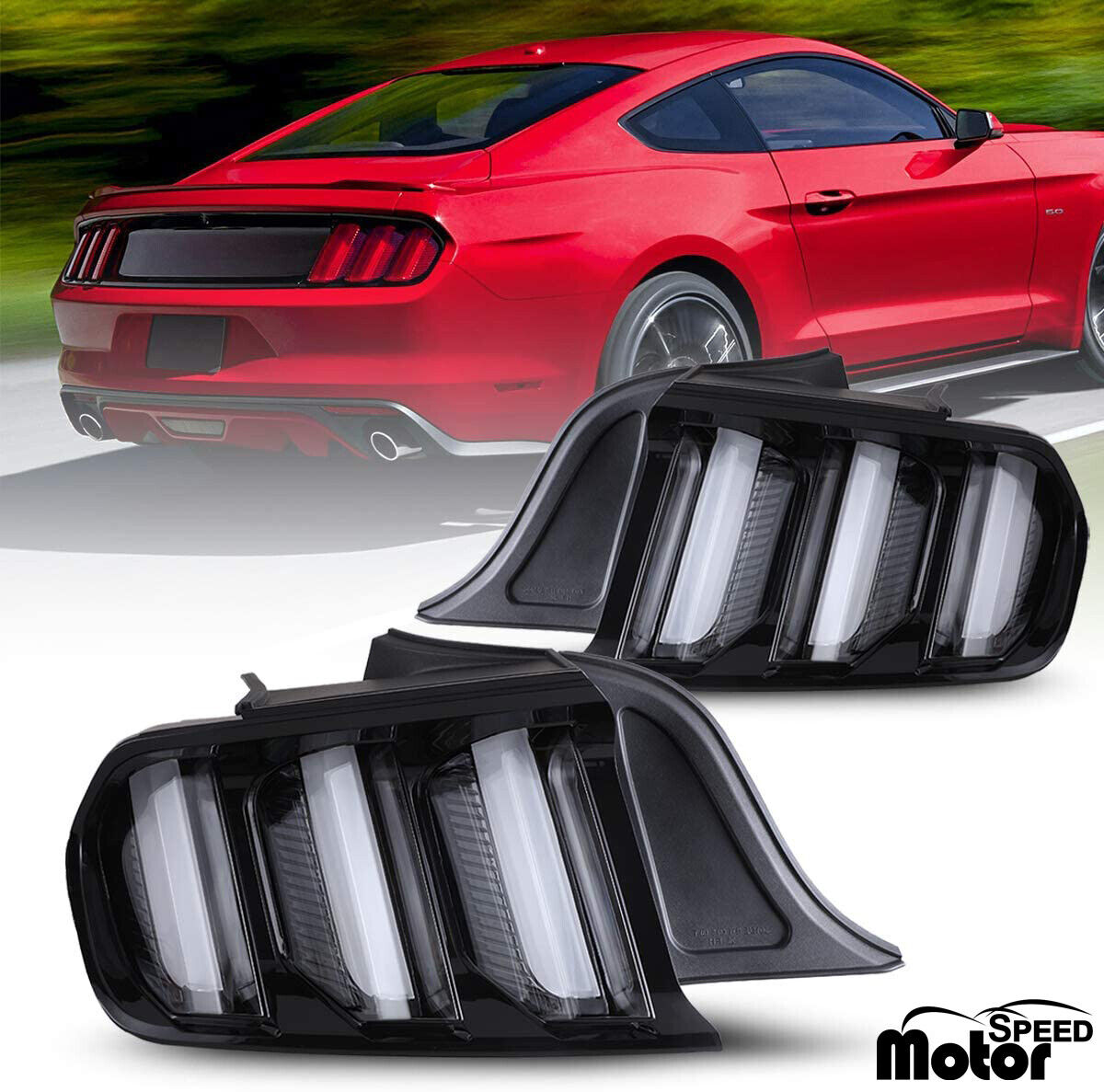 For 2015-2021 Ford Mustang LED Tail Lights Sequential Rear Lamps Black Clear Len