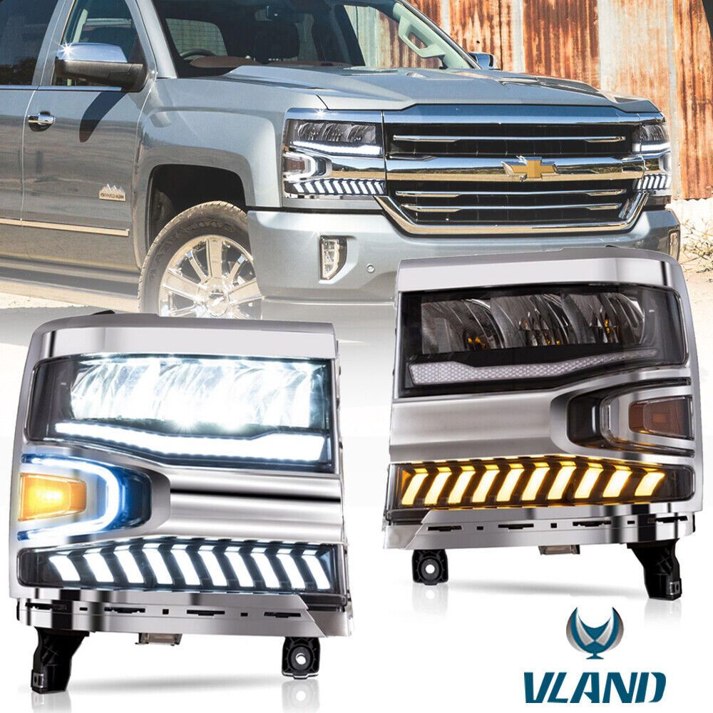 For 2016 17 2018 Chevy Silverado 1500 Full LED Reflector Headlights Front Lamps