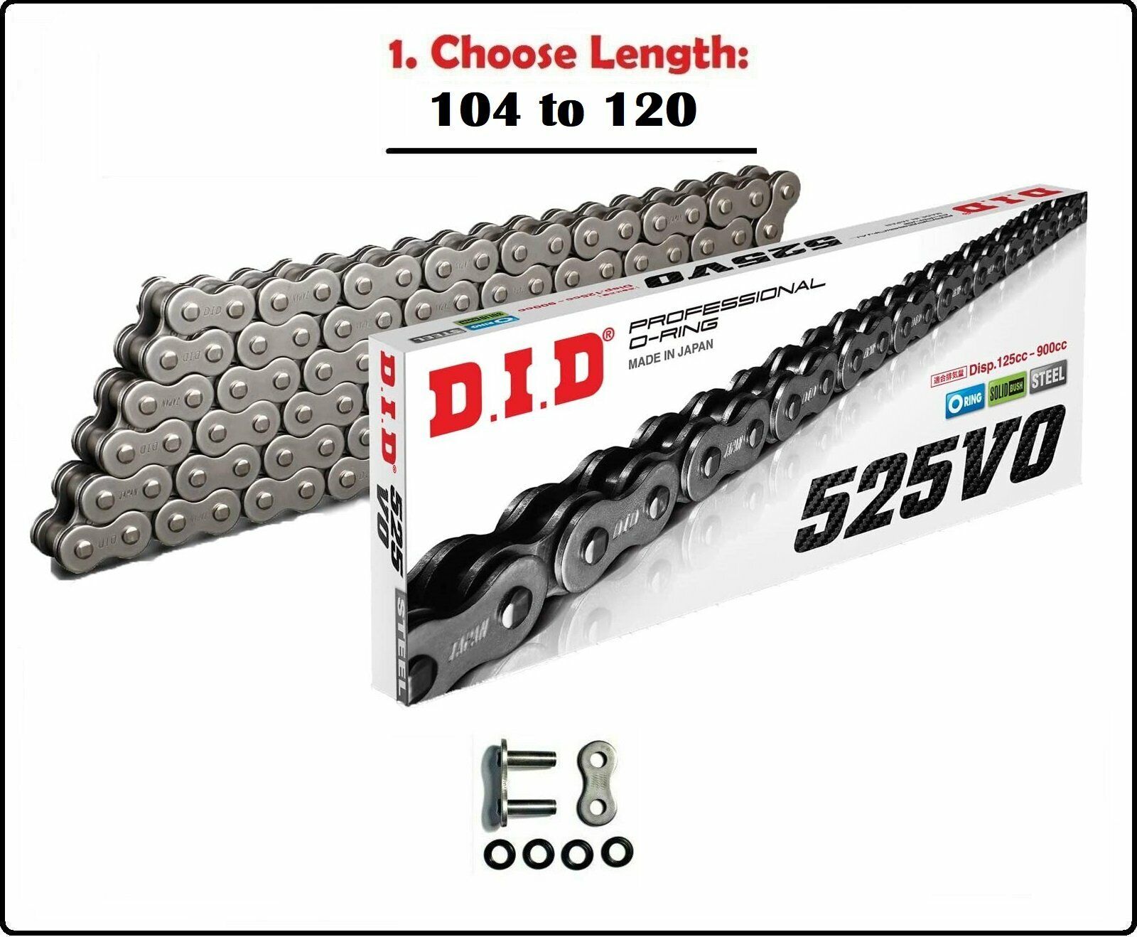 D.I.D DID 525 VO Oring Motorcycle Drive Chain Natural with Rivet Master Link