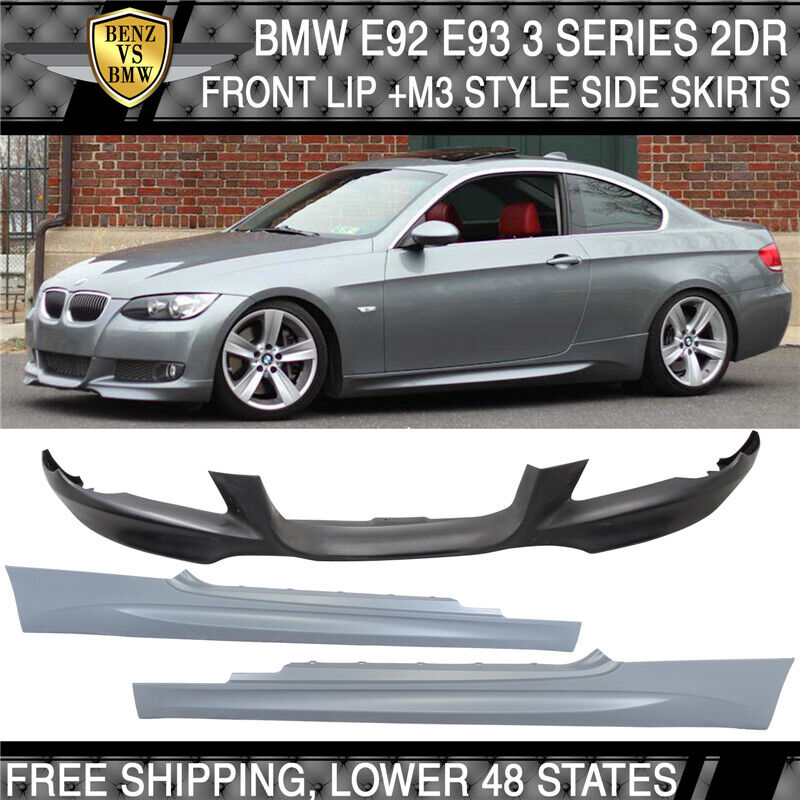 Fits 07-10 BMW E92 3 Series M-TECH Style Front Bumper Lip + M3 Style Side Skirts