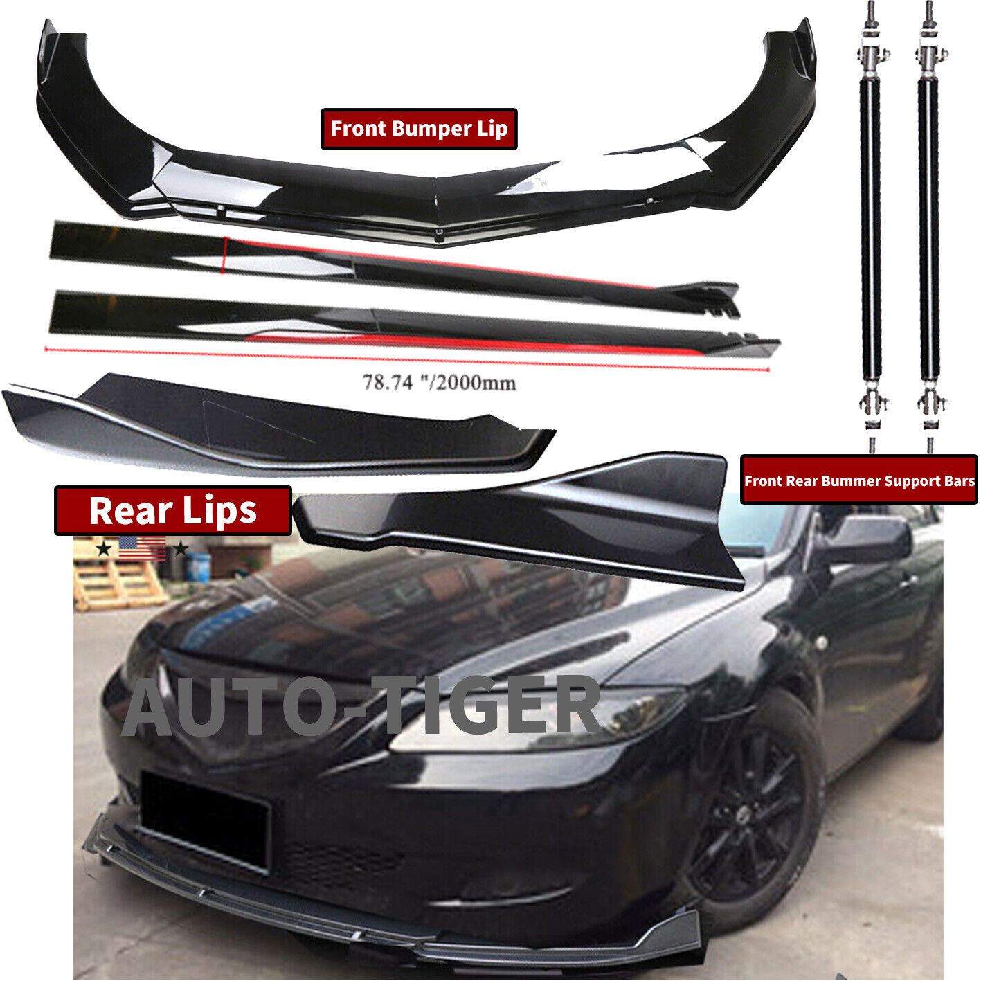 For Mazda CX-3 CX5  Front Bumper Splitter Body Kit Side Skirt Rear Lip Glossy BK