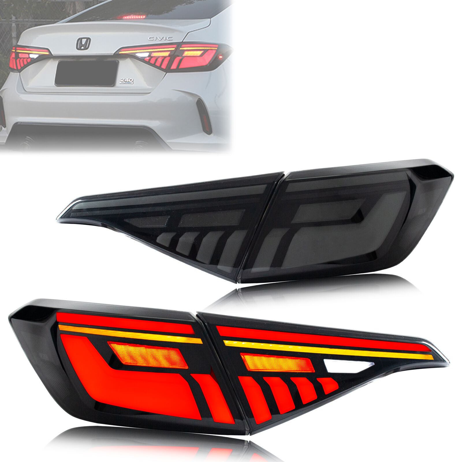 LED Sequential Tail Lights for Honda Civic 11th Gen 2022-2024 Sedan Rear Lamps