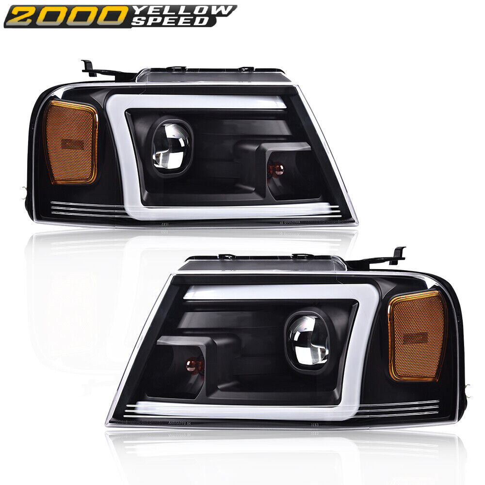 Fit For 2004-2008 Ford F-150 /Lincoln Mark LT LED DRL Projector Black Headlights