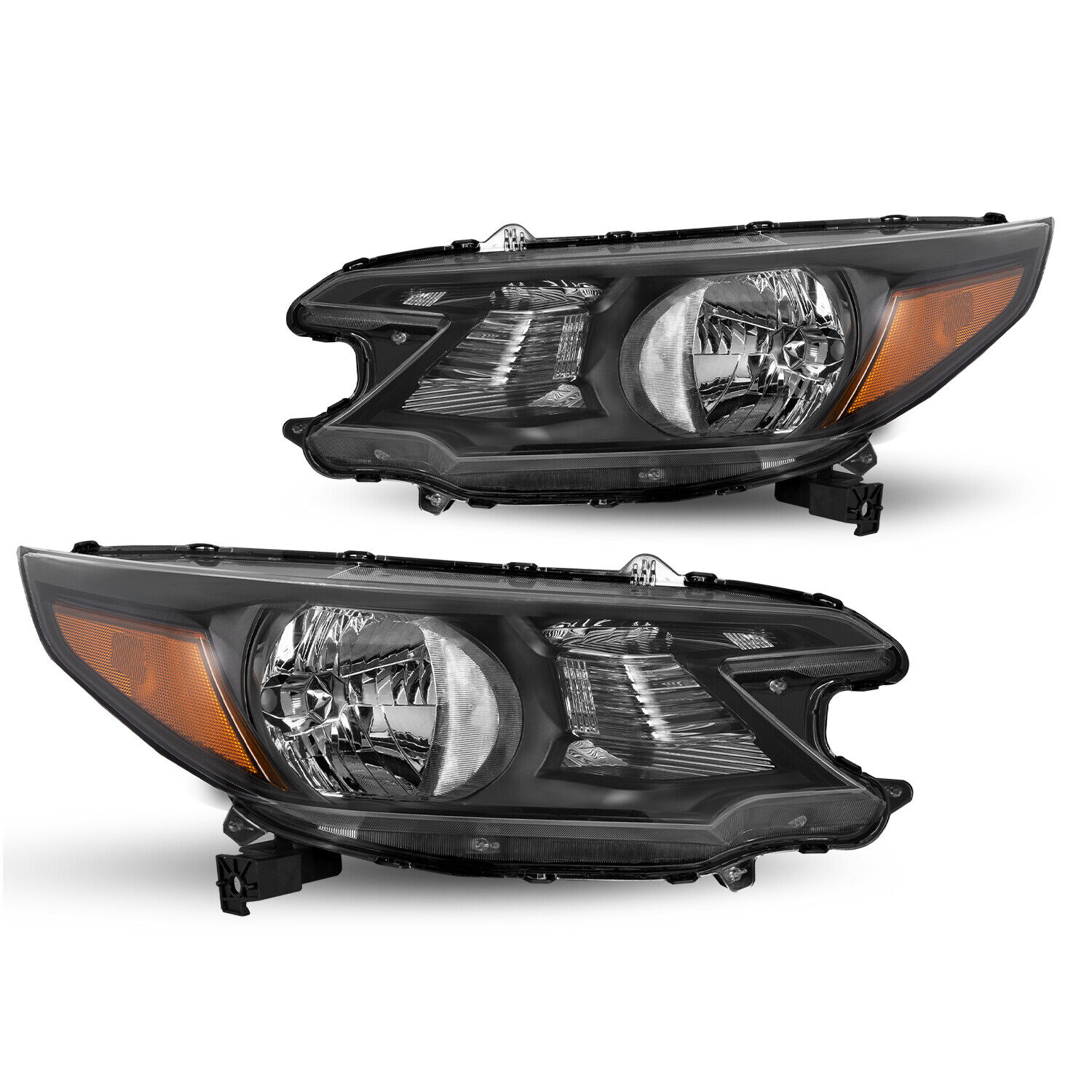 Black Headlights Assembly Amber Corner Lamps Pair For 2012 2013 2014 Honda CR-V