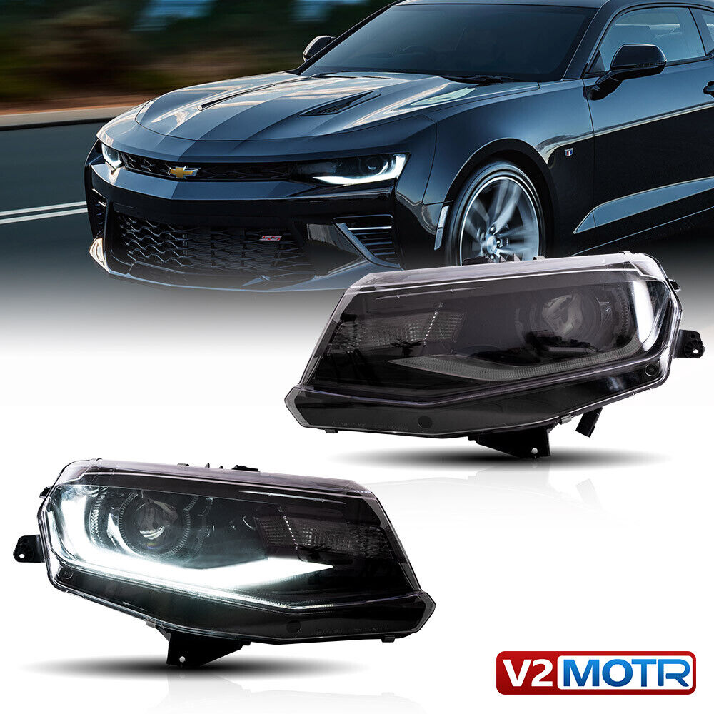 VLAND LED Projector Headlights For 2016-2018 2017 Chevrolet Chevy Camaro Set L+R