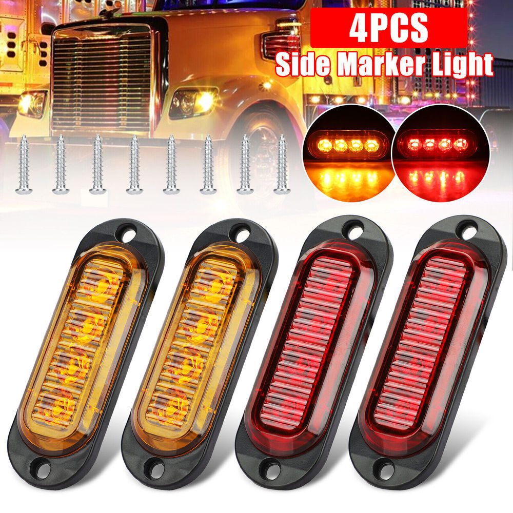 4x Amber Red 4 LED Side Marker Clearance Lights Waterproof for Trailer Truck RV