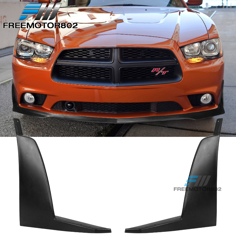 Fits 11-14 Dodge Charger PU Black RA Style Front Bumper Lip Aprons Winglets