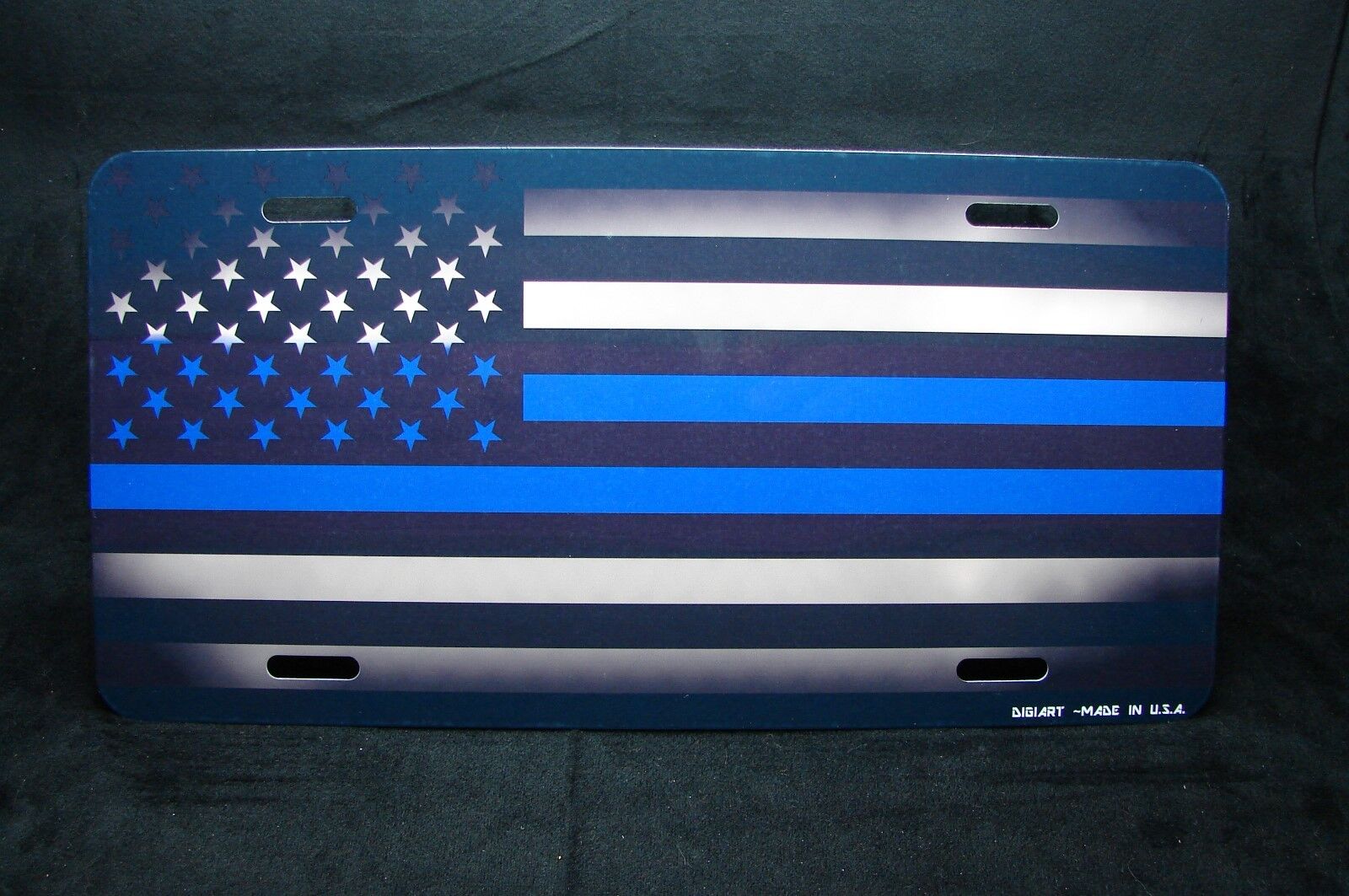 THIN BLUE LINE POLICE METAL CAR LICENSE PLATE BLACKENED AMERICAN TACTICAL FLAG