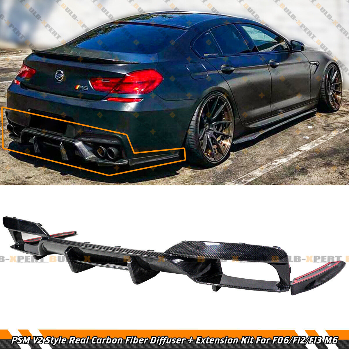 For 12-18 BMW F06 F12 F13 M6 PSM V2 Style Carbon Fiber Rear Diffuser W/Extension