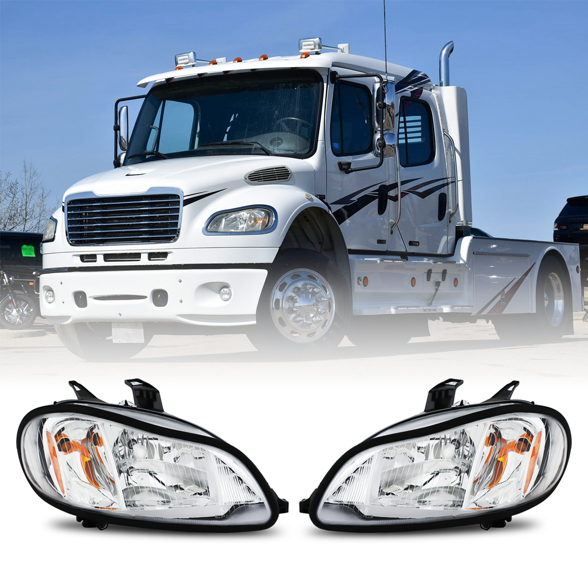 Freightliner Headlights for M2 2004-2013, Pair Headlamp DOT and SAE Approv