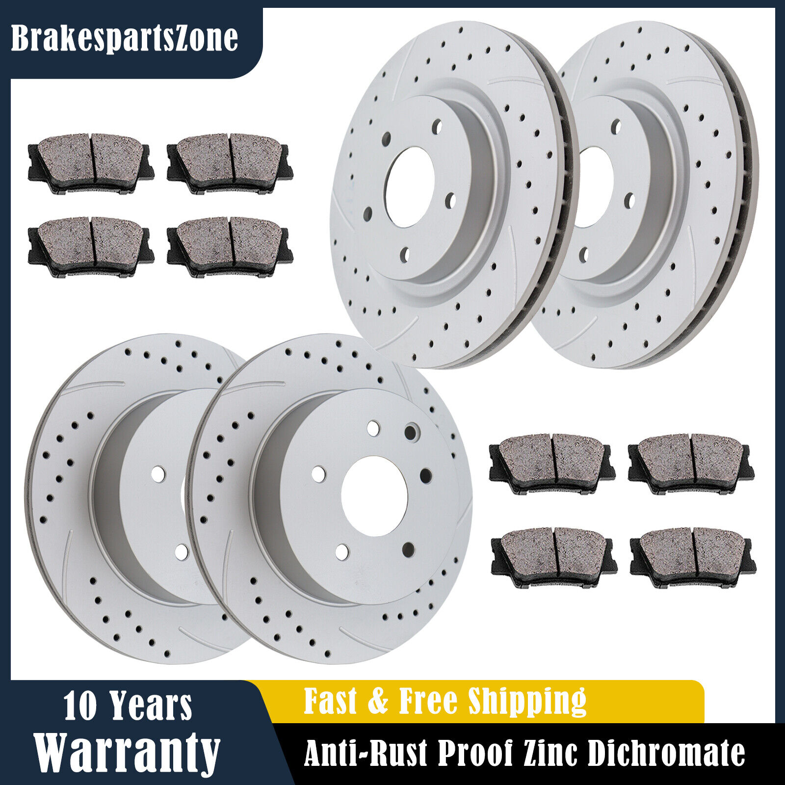 Fit for Nissan Rogue Front Rear Brake Rotors Brake Pads Slotted Drilled Brakes