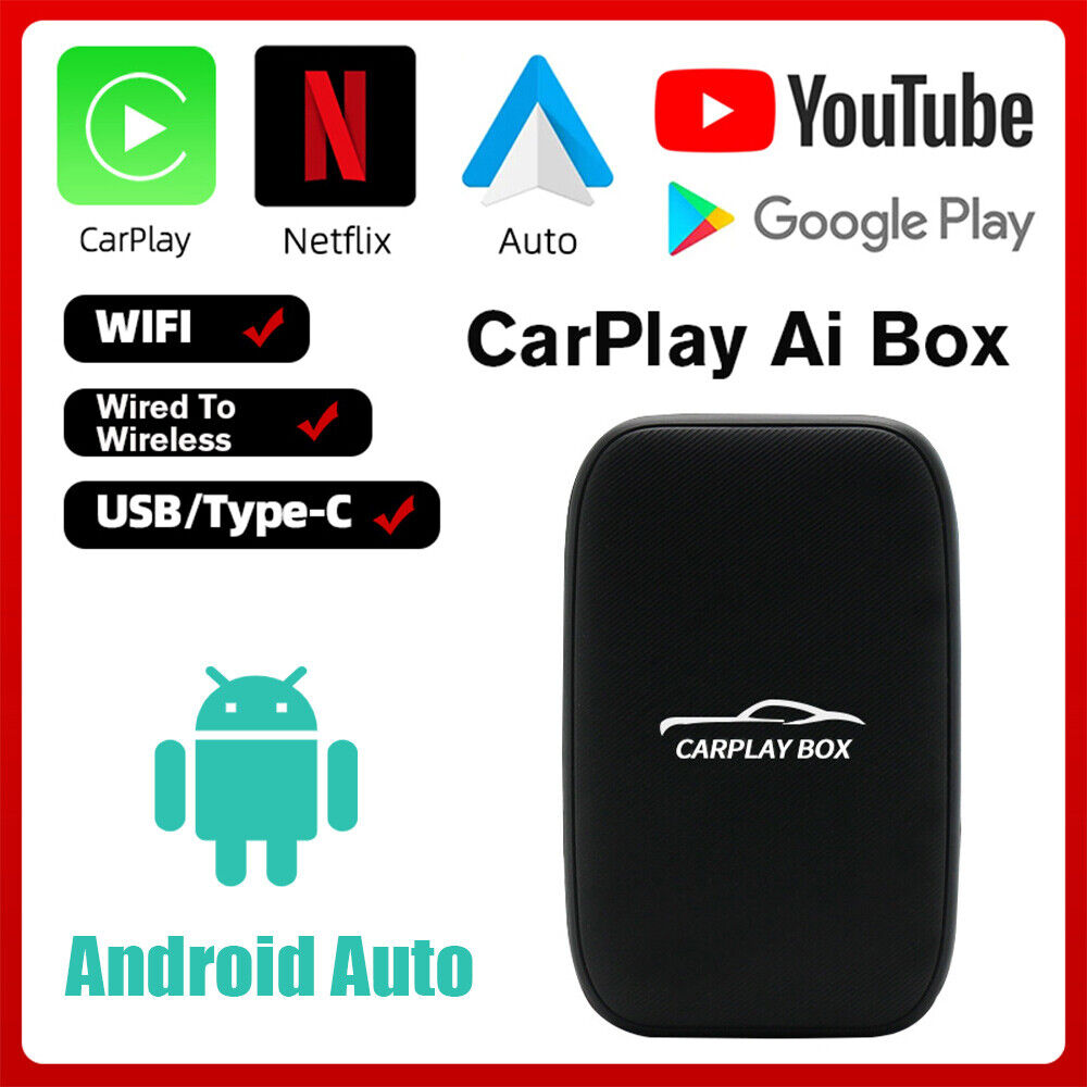 Wireless Carplay AI box Android Auto Adapter Converter w/Netflix YouTube WIFI US