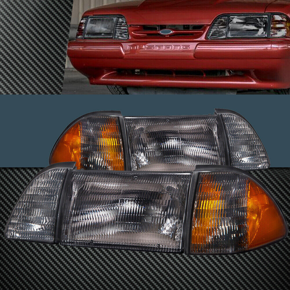 Headlights 6pc Stock Performance Set w/ Amber Fits Mustang 1987-1993