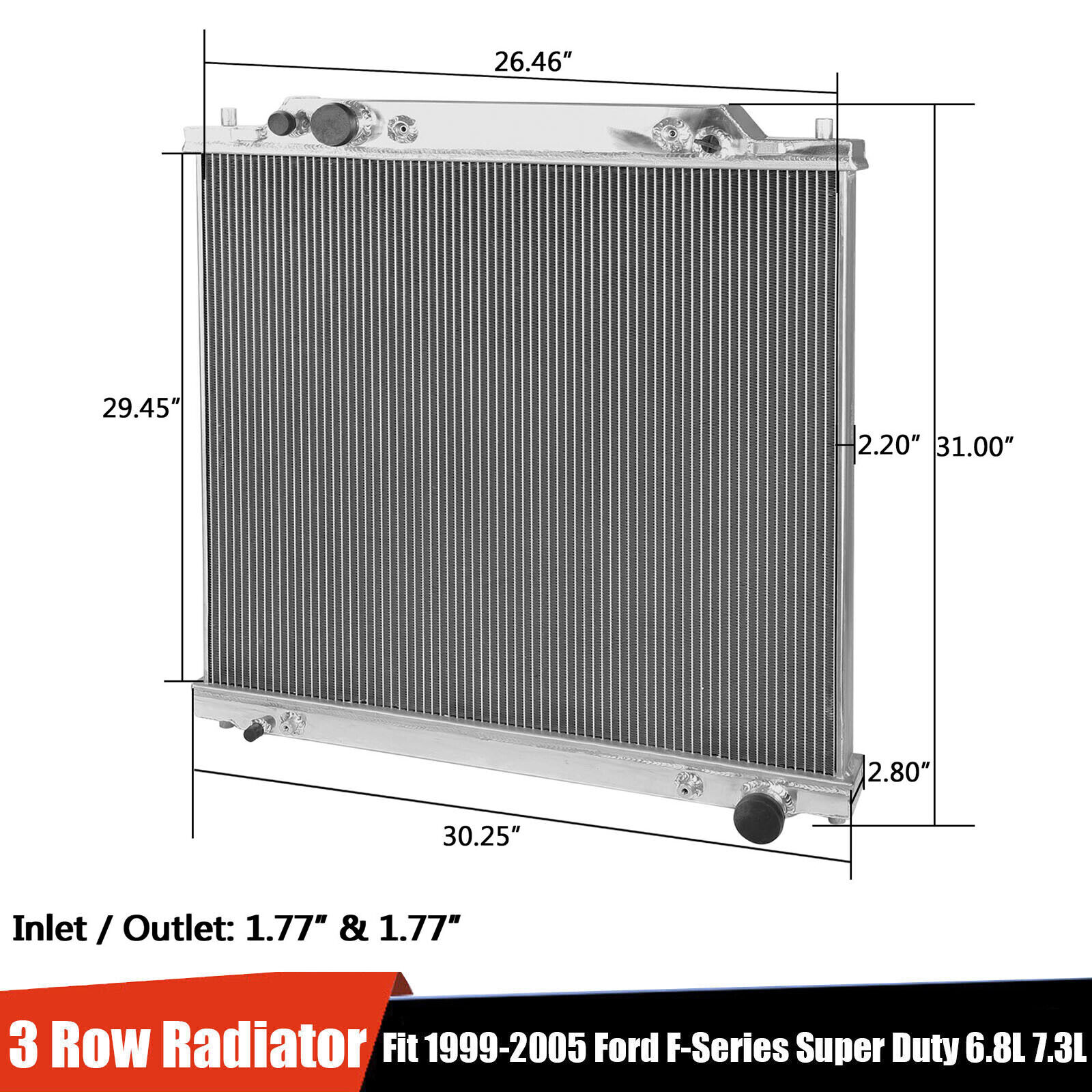 3 Row Aluminum Radiator For 99-05 Ford Excursion F250 F350 F450 F550 Super Duty