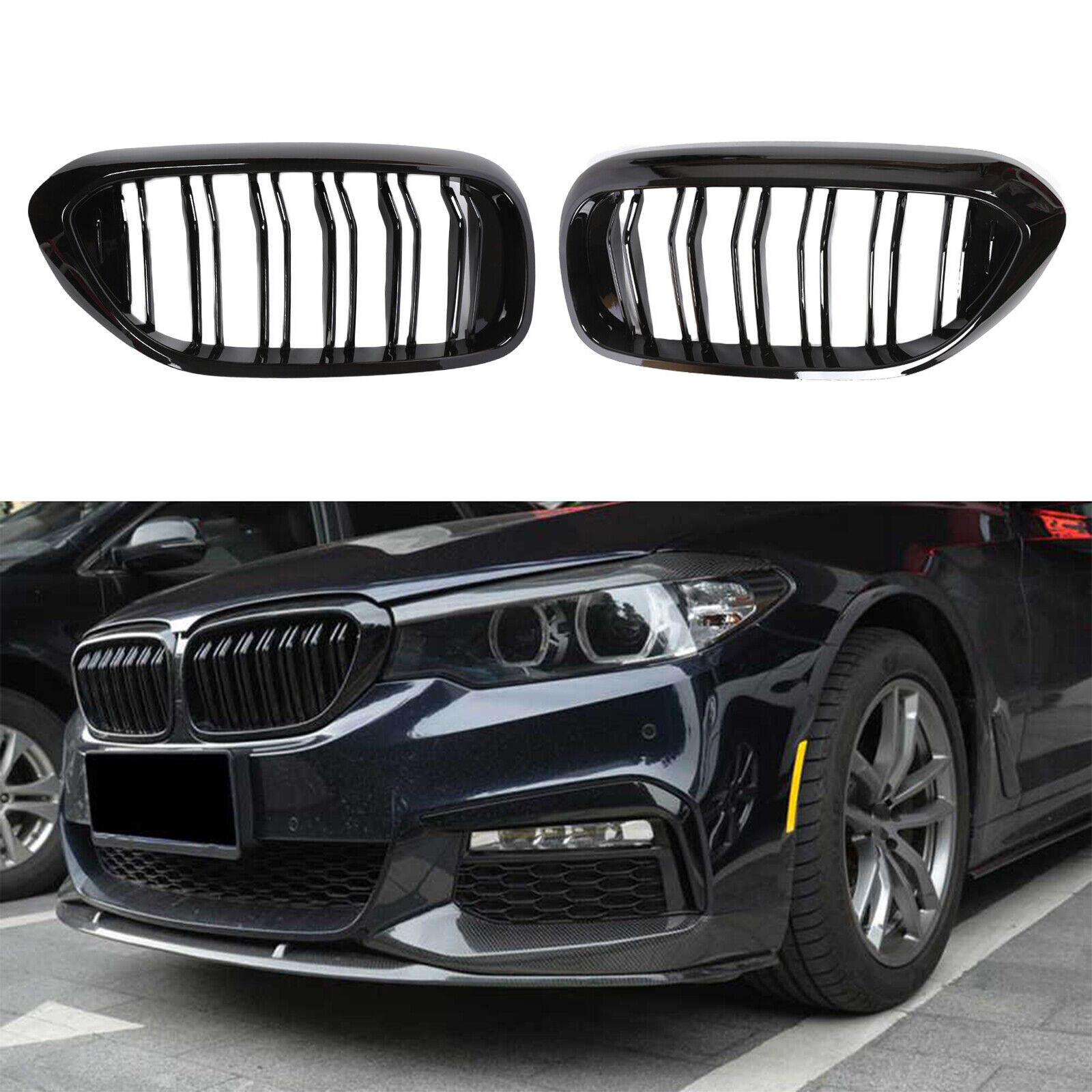 Shiny Black For BMW G30 G31 5-Series 530i 540i 2018 Front Kidney Grille